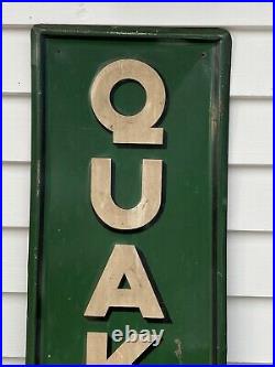Vintage Quaker State Motor Oil Embossed Vertical Sign 6ft High Made In USA 1940s
