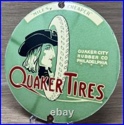 Vintage Quaker Tires Porcelain Sign Gasoline Service Station Pump Plate