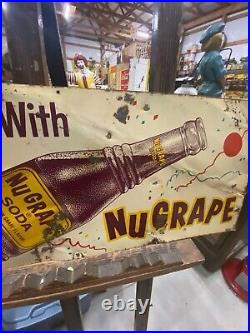 Vintage RARE Horizontal NuGrape Soda Sign 30 x 12