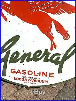 Vintage RARE LG Porcelain Mobil Socony Oil General Gas Gasoline Sign 48X48