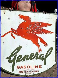 Vintage RARE LG Porcelain Mobil Socony Oil General Gas Gasoline Sign 48X48