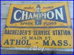 Vintage RARE Original CHAMPION SPARK PLUGS Tin Advertising SIGN ATHOL MA MASS