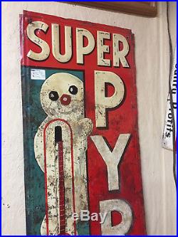 Vintage RARE Pyro Antifreeze Sign With Snowman Graphic Gas Gasoline Oil 39x13 WOW