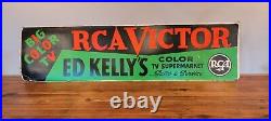 Vintage RCA Victor Advertising Sign! 1955 BIG COLOR TV 48 Ed Kelly's Cardboard