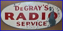Vintage Radio Service Double Sided Painted Metal Sign DeGray's Radio Service