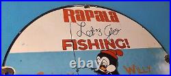 Vintage Rapala Fishing Lures Ad Sign Chilly Willy Porcelain Gas Pump Sign