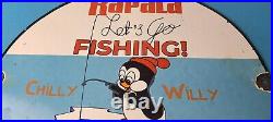 Vintage Rapala Fishing Lures Ad Sign Chilly Willy Porcelain Gas Pump Sign