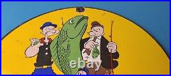 Vintage Rapala Fishing Lures Sign Popeye Big Fish Porcelain Gas Pump Sign