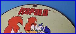 Vintage Rapala Fishing Sign Tackle Rods Reels Lures Gas Pump Porcelain Sign