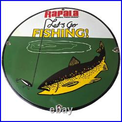 Vintage Rapala Original Minnow Porcelain Sign Let's Go Fishing Lure Sign