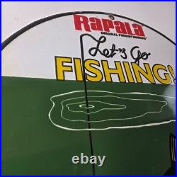 Vintage Rapala Original Minnow Porcelain Sign Let's Go Fishing Lure Sign
