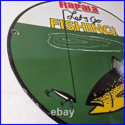 Vintage Rapala Original Minnow Porcelain Sign Let's Go Fishing Lure Sign