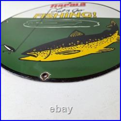 Vintage Rapala Original Minnow Porcelain Sign Let's Go Fishing Lure Sign