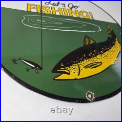 Vintage Rapala Original Minnow Porcelain Sign Let's Go Fishing Lure Sign