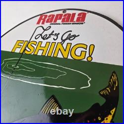Vintage Rapala Original Minnow Porcelain Sign Let's Go Fishing Lure Sign