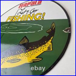 Vintage Rapala Original Minnow Porcelain Sign Let's Go Fishing Lure Sign