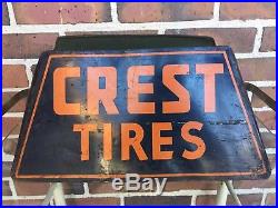 Vintage Rare 1940s/1950s Crest Tires Metal Tire Stand Display Gas Station Sign