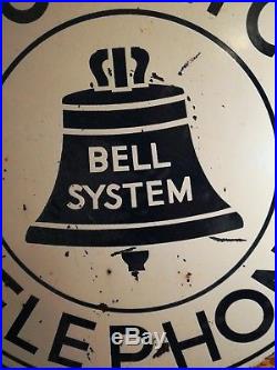 Vintage Rare Double Sided porcelain Bell Public Telephone Flange Sign Large