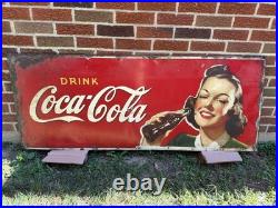Vintage Rare Drink Coca-Cola Advertising Sign 1941 Single Sided Tin 59 X 23