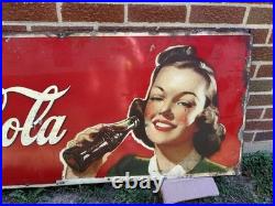 Vintage Rare Drink Coca-Cola Advertising Sign 1941 Single Sided Tin 59 X 23