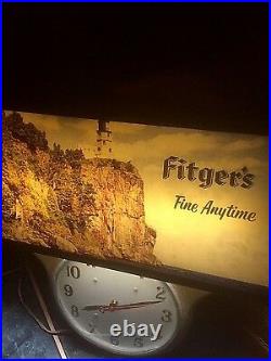 Vintage Rare Fitgers Beer Metal Motion Light Sign With Lighthouse clock Duluth MN