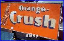 Vintage Rare Orange Crush Soda Pop Metal Sign With Large Crushy & Bottle Graphics