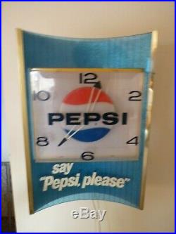Vintage Rare Pepsi Light-Up Wall Clock 1960's Say Pepsi Please Sign