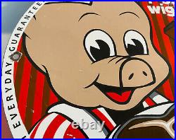 Vintage Rare Piggly Wiggly Porcelain Sign Pump Plate Oil Grocery Store Pig Food