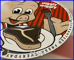 Vintage Rare Piggly Wiggly Porcelain Sign Pump Plate Oil Grocery Store Pig Food