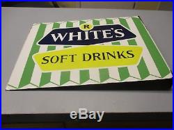 Vintage Rare R White's Soft Drinks Porcelain Enamel Flange Soda Sign Advertising