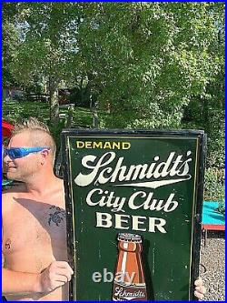 Vintage Rare Schmidt City Club Mellow Dry Beer Brewery Vertical Metal Sign 55x19