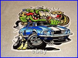 Vintage Rat Fink Drives Ford Shelby Cobra Car & Snake 1' Metal Gasoline Oil Sign
