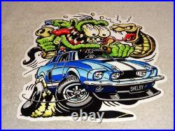 Vintage Rat Fink Drives Ford Shelby Cobra Car & Snake 1' Metal Gasoline Oil Sign