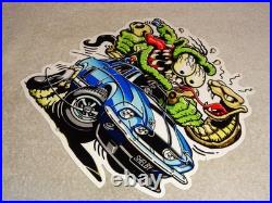Vintage Rat Fink Drives Ford Shelby Cobra Car & Snake 1' Metal Gasoline Oil Sign