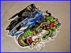 Vintage Rat Fink Drives Ford Shelby Cobra Car & Snake 1' Metal Gasoline Oil Sign