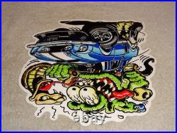 Vintage Rat Fink Drives Ford Shelby Cobra Car & Snake 1' Metal Gasoline Oil Sign