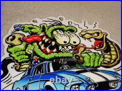 Vintage Rat Fink Drives Ford Shelby Cobra Car & Snake 1' Metal Gasoline Oil Sign