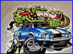 Vintage Rat Fink Drives Ford Shelby Cobra Car & Snake 1' Metal Gasoline Oil Sign