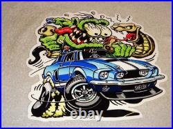 Vintage Rat Fink Drives Ford Shelby Cobra Car & Snake 1' Metal Gasoline Oil Sign