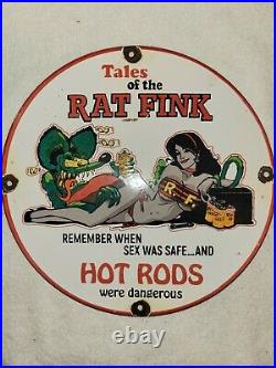 Vintage Rat Fink Porcelain Sign Ed Roth Hot Rod Gas Oil Indian Harley Sex Beer