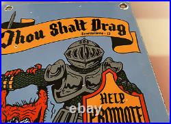 Vintage Rat Fink Thou Shalt Drag Porcelain Sign Ed Big Daddy Roth Gas Oil