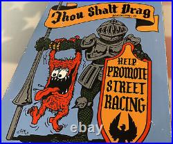 Vintage Rat Fink Thou Shalt Drag Porcelain Sign Ed Big Daddy Roth Gas Oil