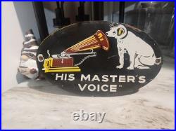 Vintage Rca Victor Porcelain Sign His Master's Voice Nipper Dog Victrola Music