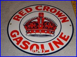 Vintage Red Crown Gasoline 11 3/4 Porcelain Metal Standard Station Gas Oil Sign