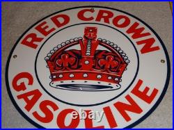 Vintage Red Crown Gasoline 11 3/4 Porcelain Metal Standard Station Gas Oil Sign