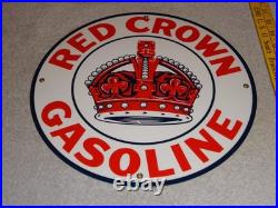 Vintage Red Crown Gasoline 11 3/4 Porcelain Metal Standard Station Gas Oil Sign