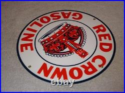 Vintage Red Crown Gasoline 11 3/4 Porcelain Metal Standard Station Gas Oil Sign