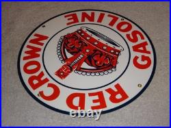 Vintage Red Crown Gasoline 11 3/4 Porcelain Metal Standard Station Gas Oil Sign