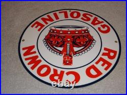 Vintage Red Crown Gasoline 11 3/4 Porcelain Metal Standard Station Gas Oil Sign