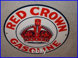 Vintage Red Crown Gasoline 11 3/4 Porcelain Metal Standard Station Gas Oil Sign
